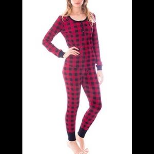 PLUSH APPAREL THERMAL KNIT PLAID PAJAMA SET NEW